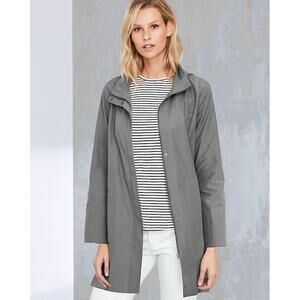 Eileen Fisher Garnet Hill Jacket Lightweight A Line Stand Collar Hidden Hood
